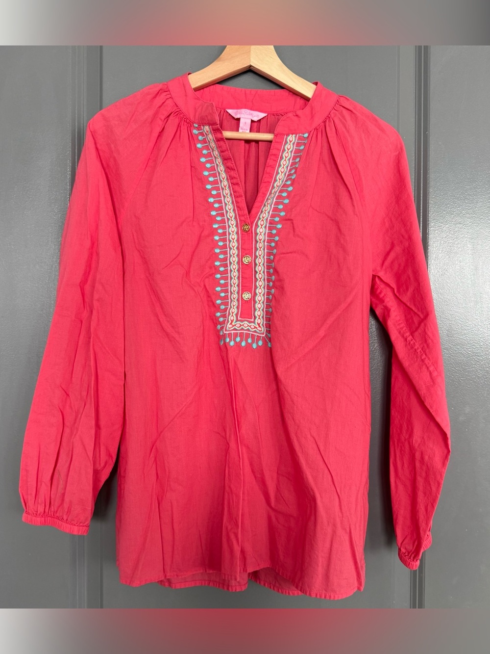 Lilly Pulitzer Elsa Cotton Embroidered Coral Colored Tunic Size Small